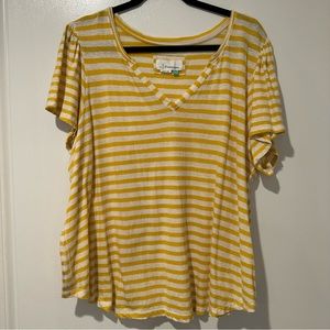 Anthropologie Yellow/White Striped T-shirt tee top with slight puff sleeve 2X